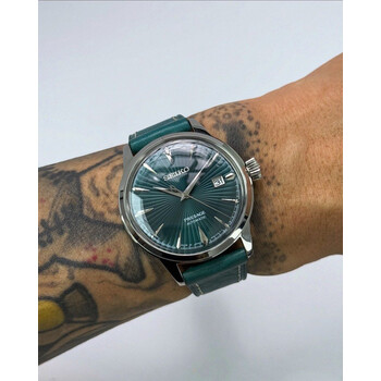 Custom Seiko Mod • Peacock Mint Green Fluted Presage on Leather strap • 40.5mm